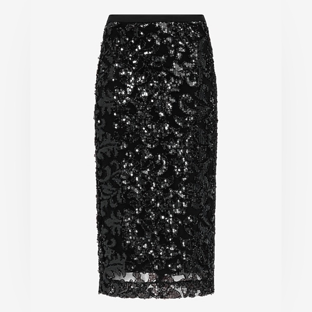NWT Express High Waisted Printed Sequin Midi Skirt - size 2, 4 & 8 - Picture 4 of 7